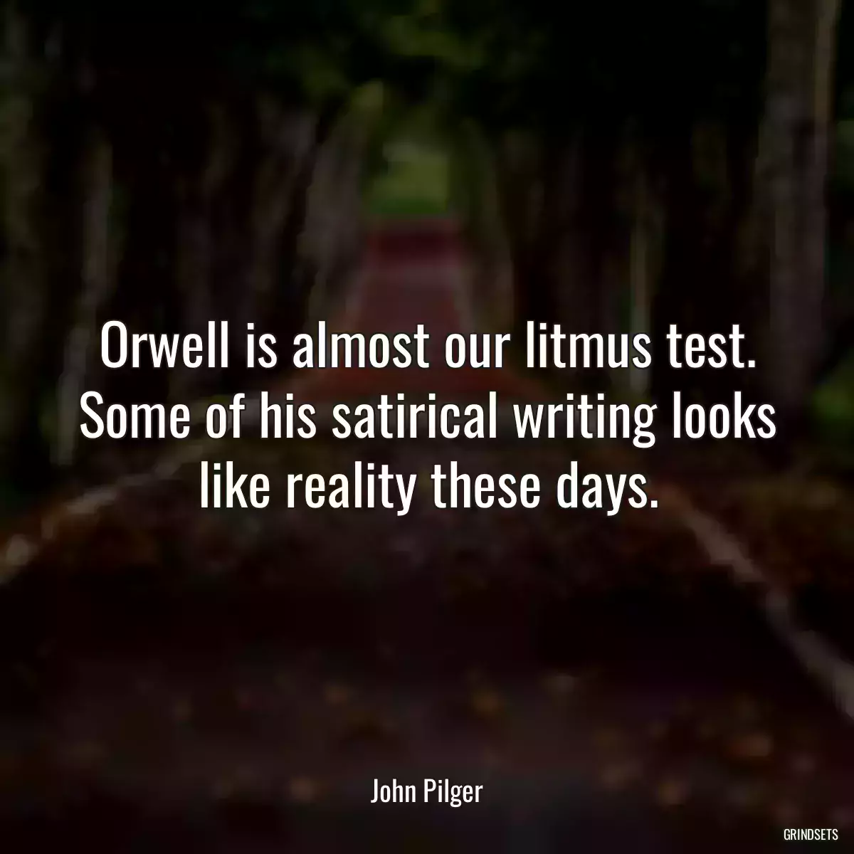 Orwell is almost our litmus test. Some of his satirical writing looks like reality these days.