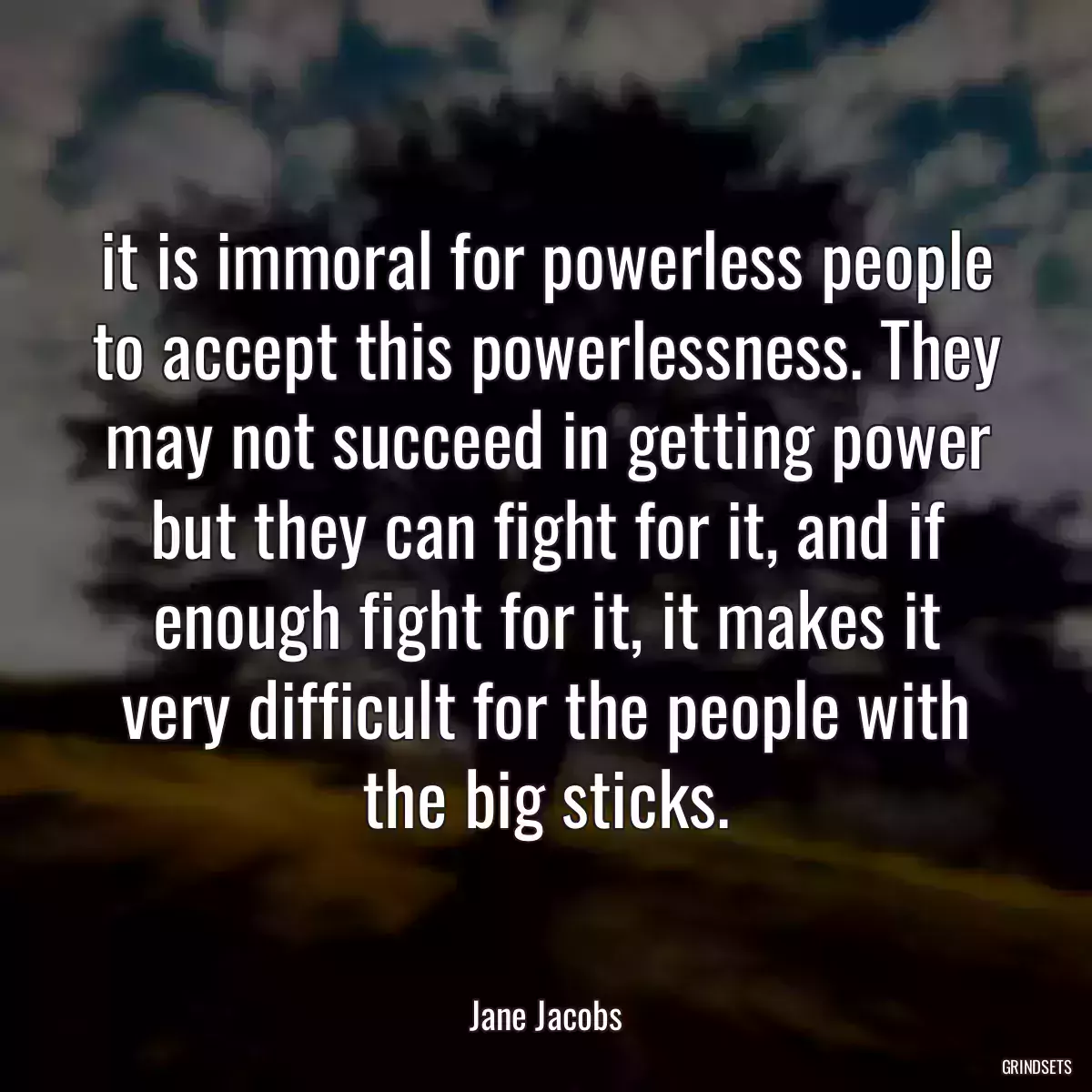 it is immoral for powerless people to accept this powerlessness. They may not succeed in getting power but they can fight for it, and if enough fight for it, it makes it very difficult for the people with the big sticks.