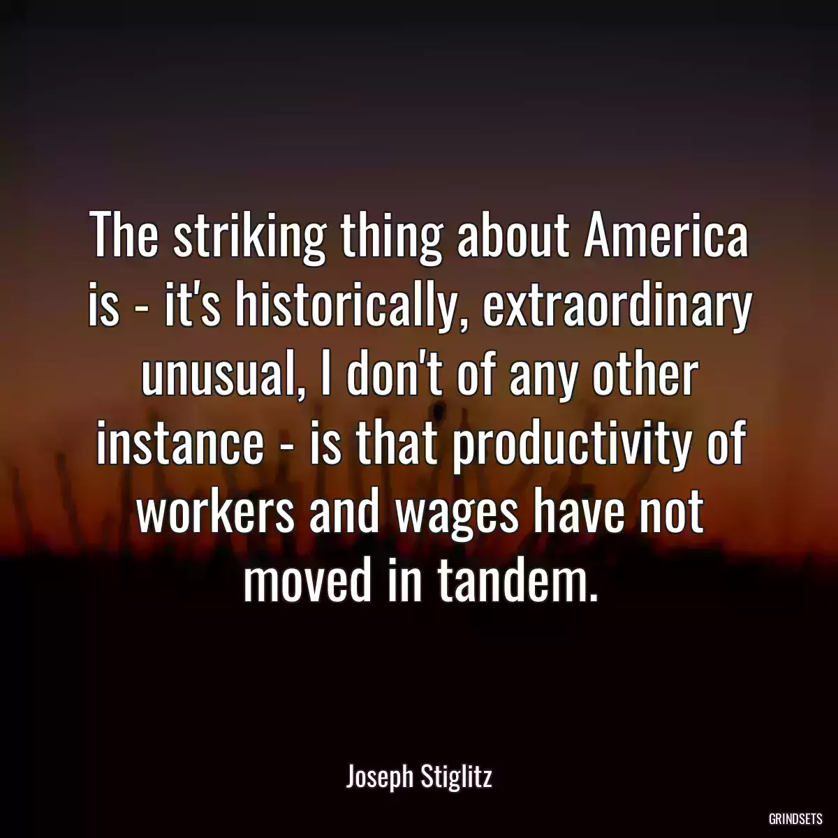 The striking thing about America is - it\'s historically, extraordinary unusual, I don\'t of any other instance - is that productivity of workers and wages have not moved in tandem.