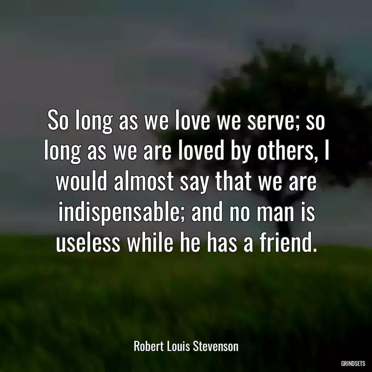 So long as we love we serve; so long as we are loved by others, I would almost say that we are indispensable; and no man is useless while he has a friend.