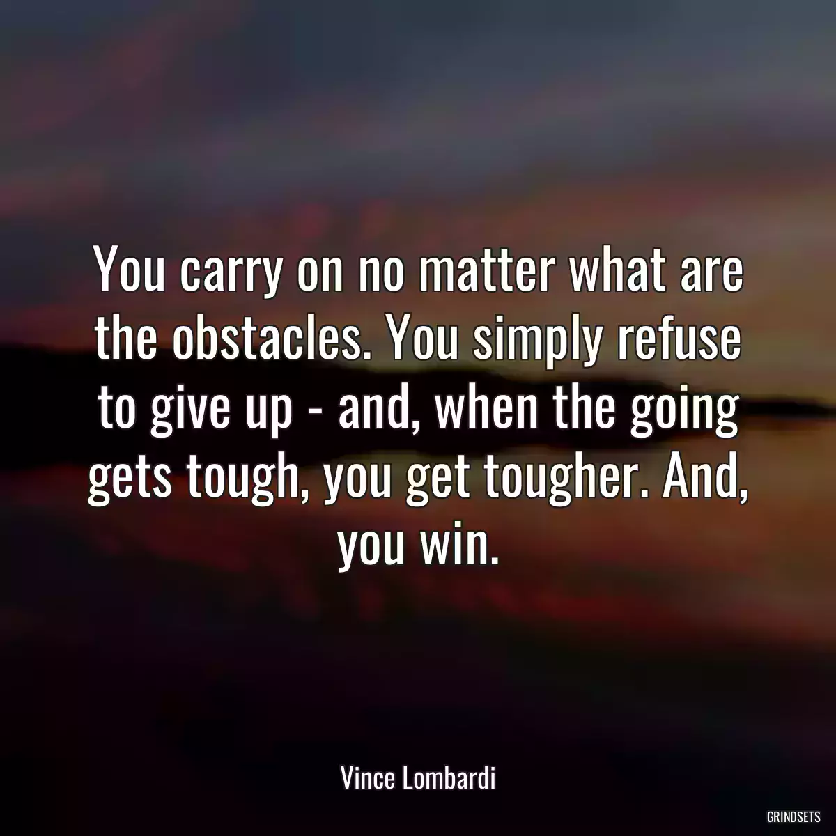 You carry on no matter what are the obstacles. You simply refuse to give up - and, when the going gets tough, you get tougher. And, you win.