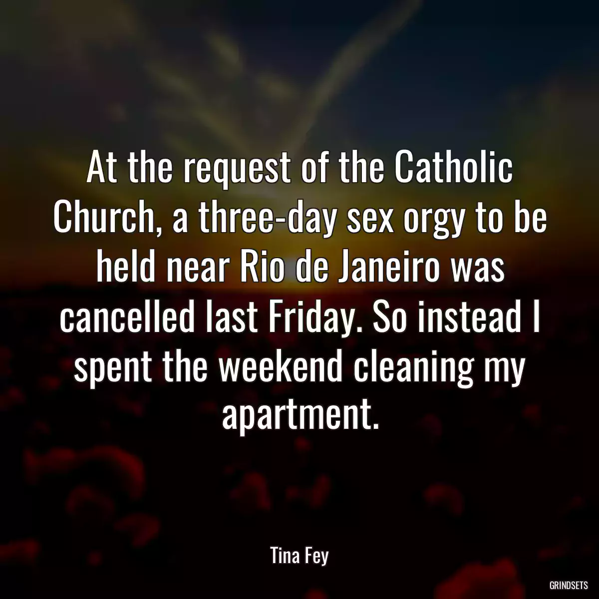 At the request of the Catholic Church, a three-day sex orgy to be held near Rio de Janeiro was cancelled last Friday. So instead I spent the weekend cleaning my apartment.