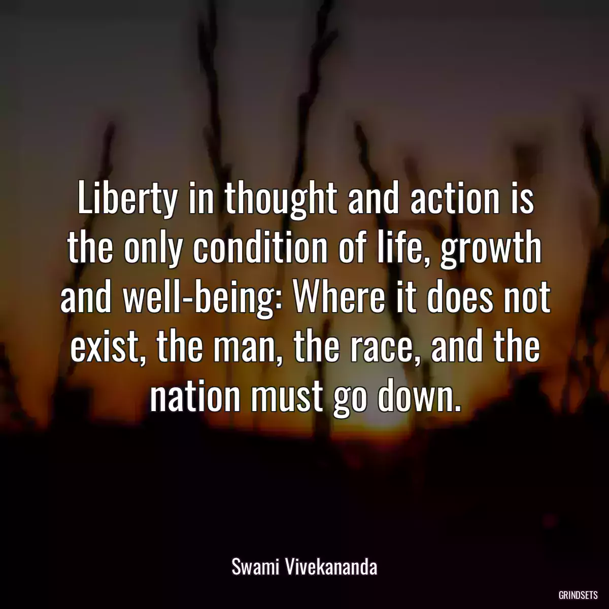 Liberty in thought and action is the only condition of life, growth and well-being: Where it does not exist, the man, the race, and the nation must go down.