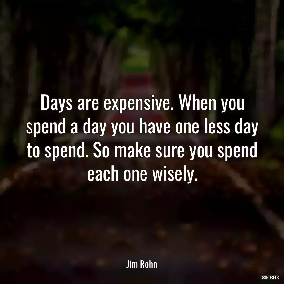 Days are expensive. When you spend a day you have one less day to spend. So make sure you spend each one wisely.