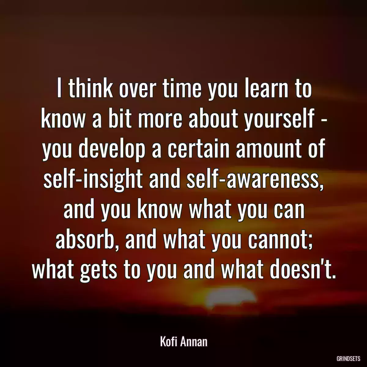 I think over time you learn to know a bit more about yourself - you develop a certain amount of self-insight and self-awareness, and you know what you can absorb, and what you cannot; what gets to you and what doesn\'t.