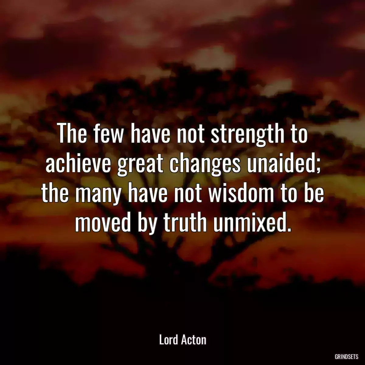 The few have not strength to achieve great changes unaided; the many have not wisdom to be moved by truth unmixed.