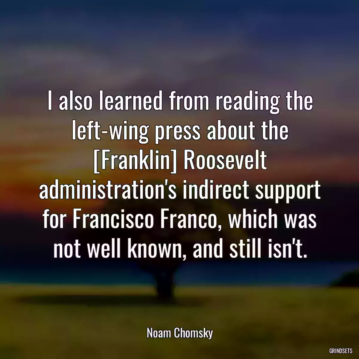 I also learned from reading the left-wing press about the [Franklin] Roosevelt administration\'s indirect support for Francisco Franco, which was not well known, and still isn\'t.