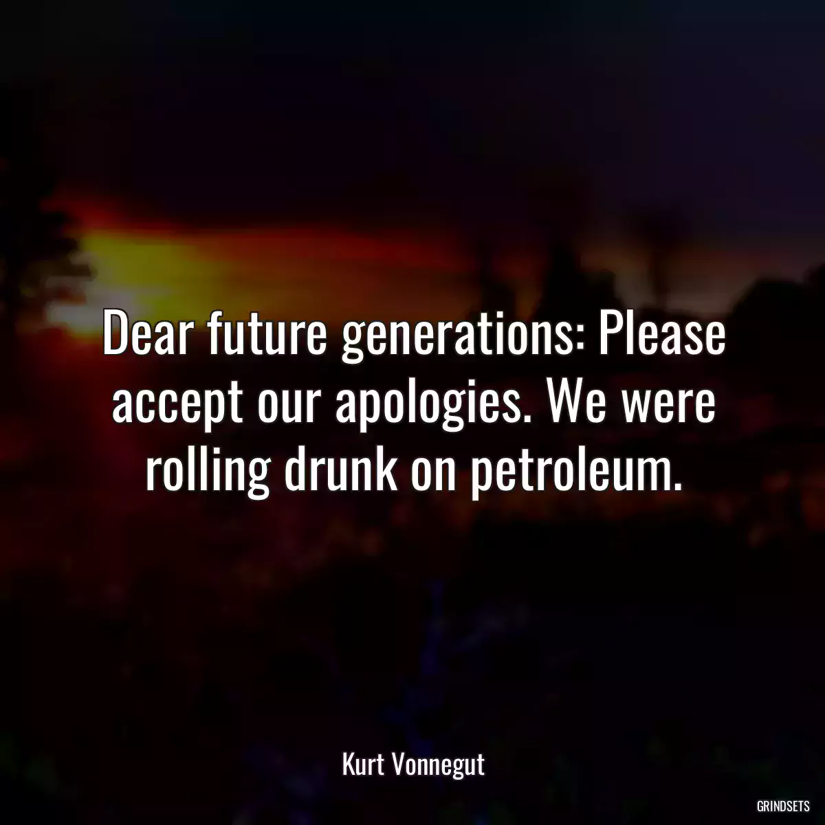 Dear future generations: Please accept our apologies. We were rolling drunk on petroleum.