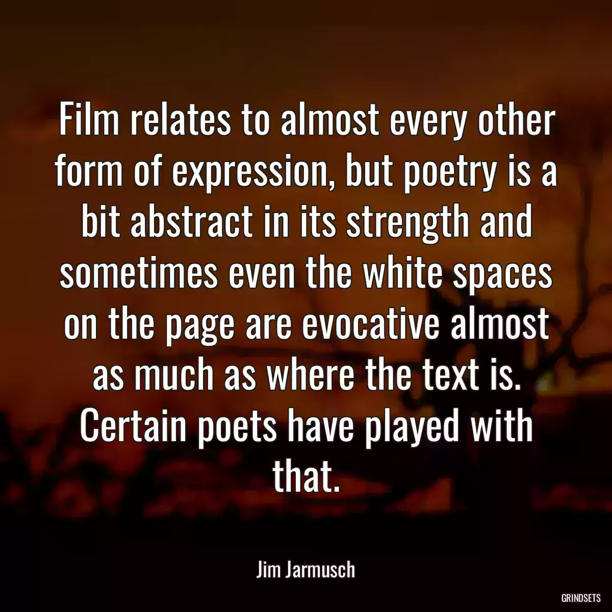 Film relates to almost every other form of expression, but poetry is a bit abstract in its strength and sometimes even the white spaces on the page are evocative almost as much as where the text is. Certain poets have played with that.