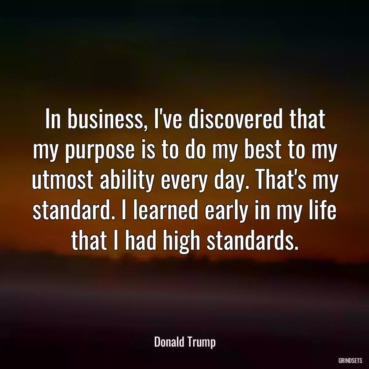 In business, I\'ve discovered that my purpose is to do my best to my utmost ability every day. That\'s my standard. I learned early in my life that I had high standards.