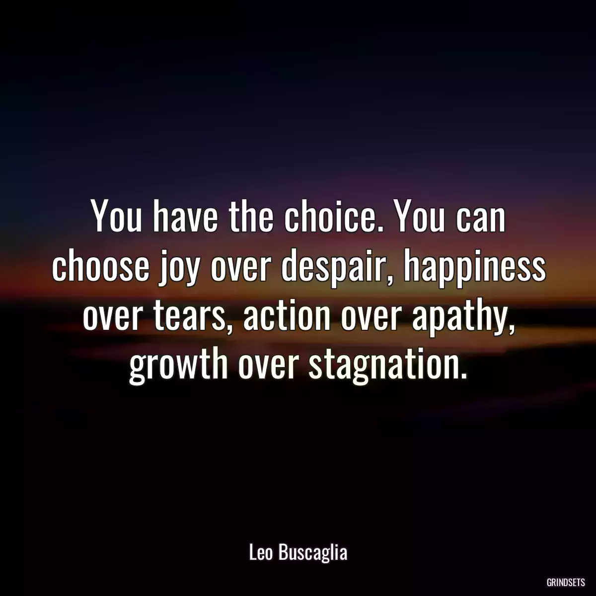 You have the choice. You can choose joy over despair, happiness over tears, action over apathy, growth over stagnation.