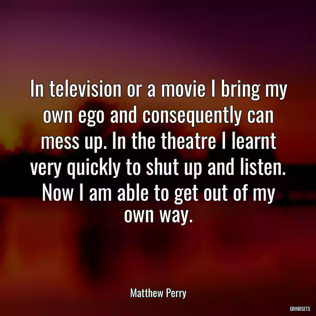 In television or a movie I bring my own ego and consequently can mess up. In the theatre I learnt very quickly to shut up and listen. Now I am able to get out of my own way.