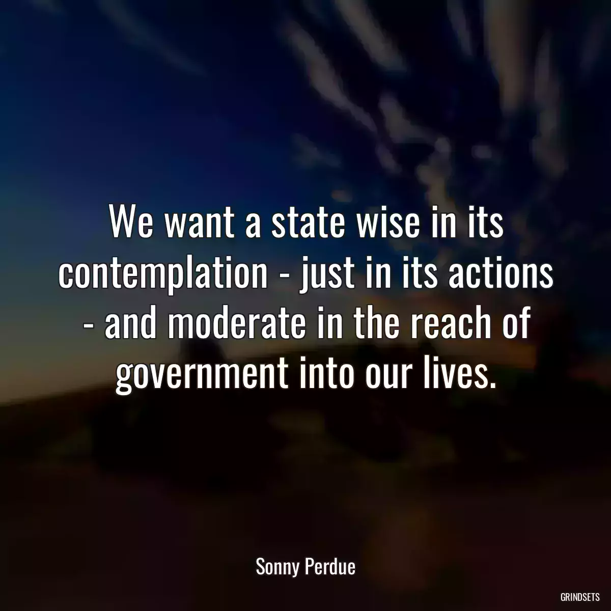 We want a state wise in its contemplation - just in its actions - and moderate in the reach of government into our lives.