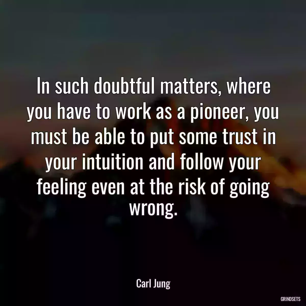 In such doubtful matters, where you have to work as a pioneer, you must be able to put some trust in your intuition and follow your feeling even at the risk of going wrong.