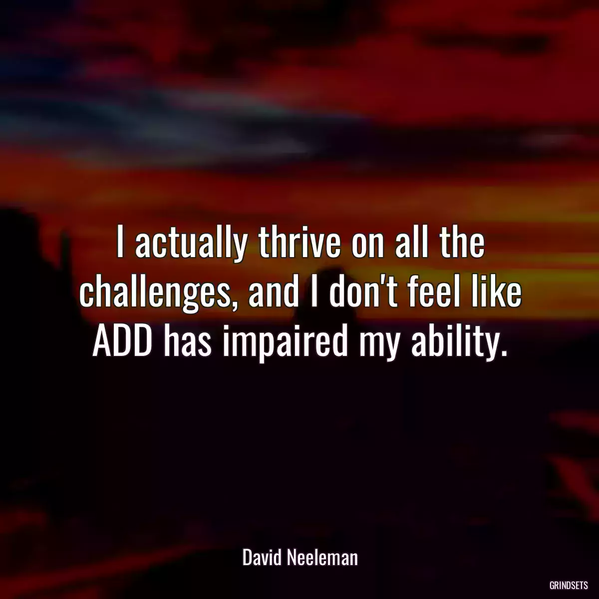 I actually thrive on all the challenges, and I don\'t feel like ADD has impaired my ability.