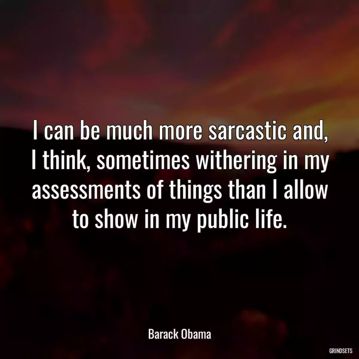 I can be much more sarcastic and, I think, sometimes withering in my assessments of things than I allow to show in my public life.