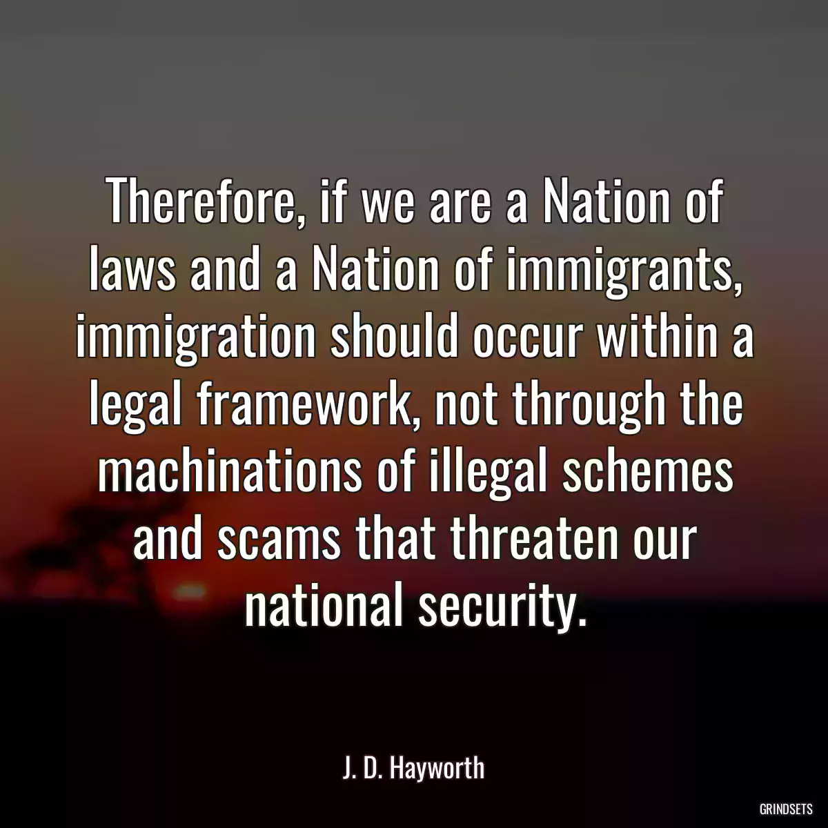 Therefore, if we are a Nation of laws and a Nation of immigrants, immigration should occur within a legal framework, not through the machinations of illegal schemes and scams that threaten our national security.