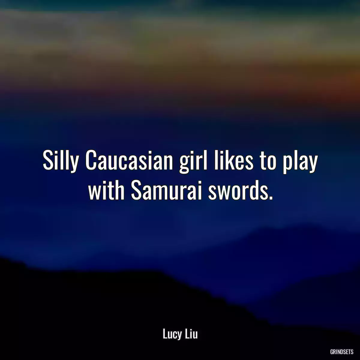 Silly Caucasian girl likes to play with Samurai swords.