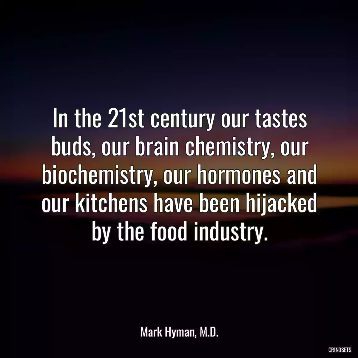 In the 21st century our tastes buds, our brain chemistry, our biochemistry, our hormones and our kitchens have been hijacked by the food industry.