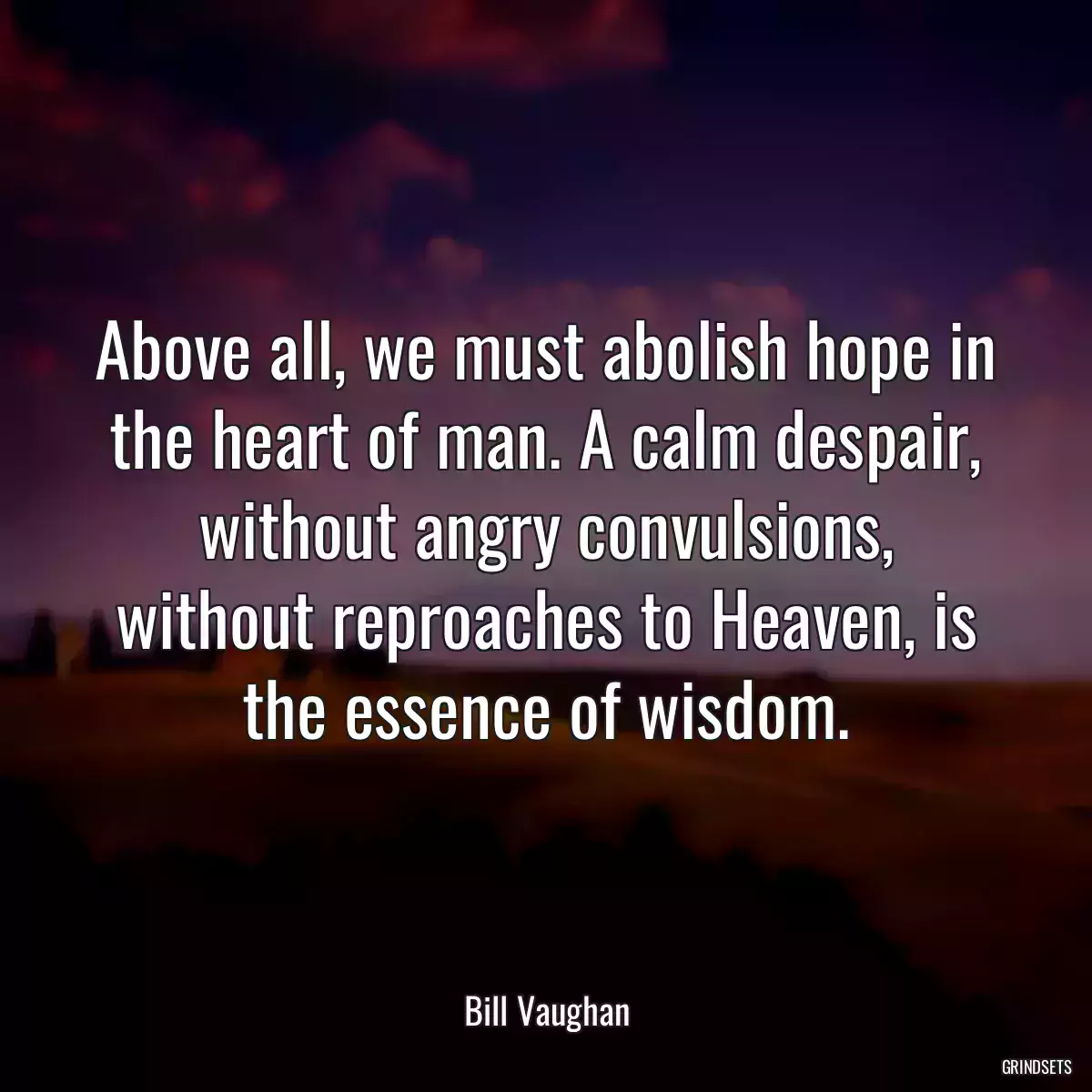 Above all, we must abolish hope in the heart of man. A calm despair, without angry convulsions, without reproaches to Heaven, is the essence of wisdom.