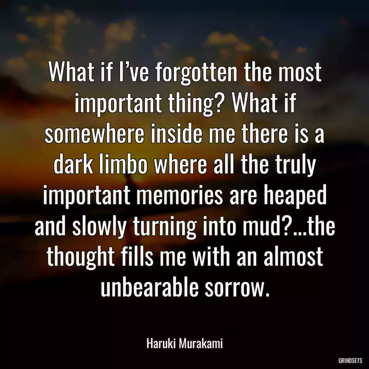 What if I’ve forgotten the most important thing? What if somewhere inside me there is a dark limbo where all the truly important memories are heaped and slowly turning into mud?...the thought fills me with an almost unbearable sorrow.