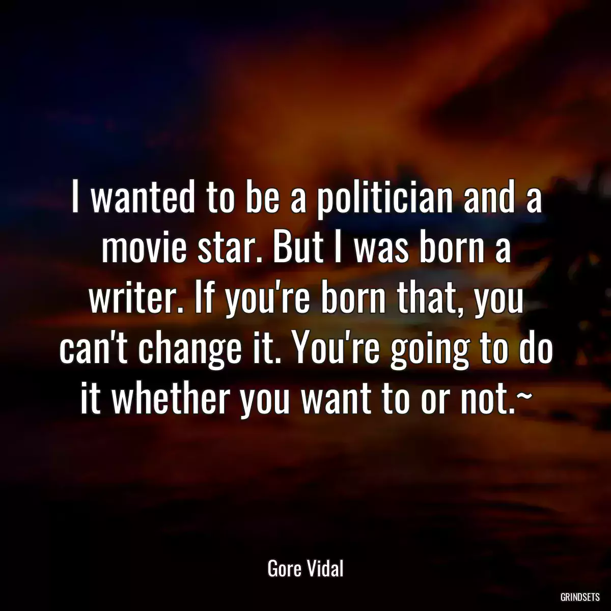 I wanted to be a politician and a movie star. But I was born a writer. If you\'re born that, you can\'t change it. You\'re going to do it whether you want to or not.~