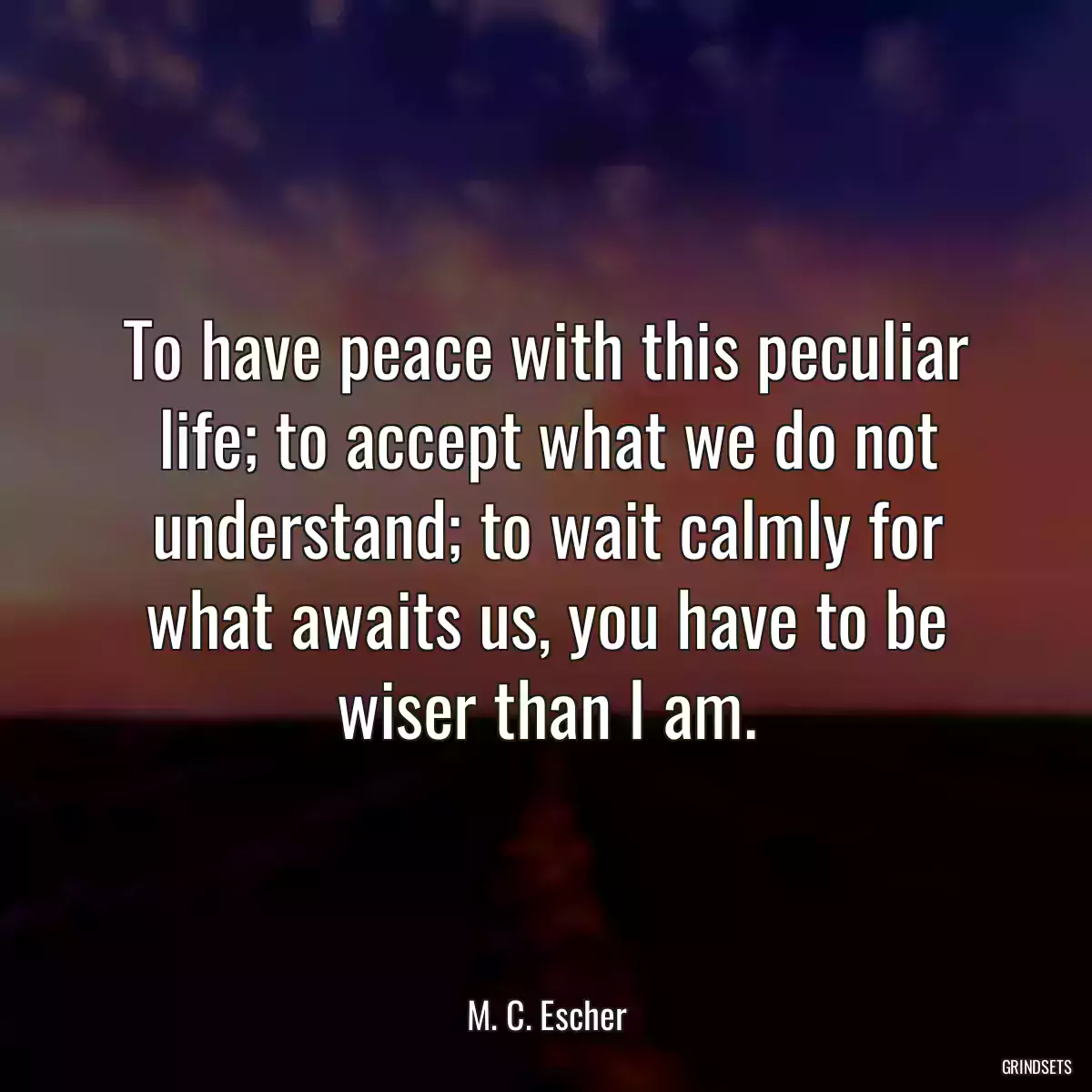 To have peace with this peculiar life; to accept what we do not understand; to wait calmly for what awaits us, you have to be wiser than I am.