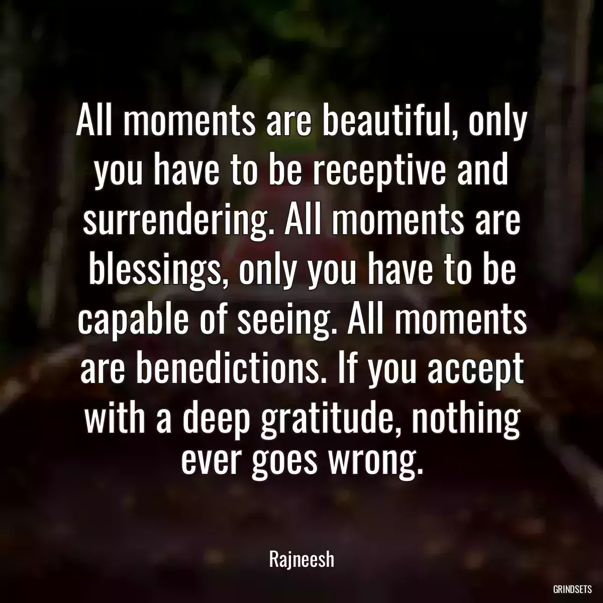 All moments are beautiful, only you have to be receptive and surrendering. All moments are blessings, only you have to be capable of seeing. All moments are benedictions. If you accept with a deep gratitude, nothing ever goes wrong.