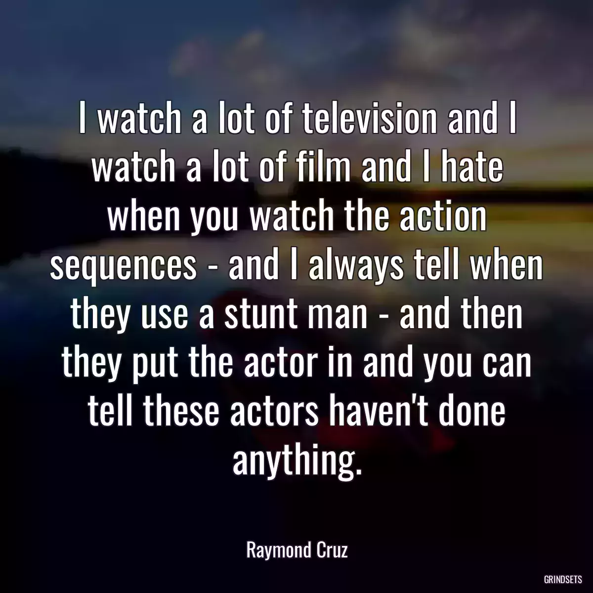 I watch a lot of television and I watch a lot of film and I hate when you watch the action sequences - and I always tell when they use a stunt man - and then they put the actor in and you can tell these actors haven\'t done anything.