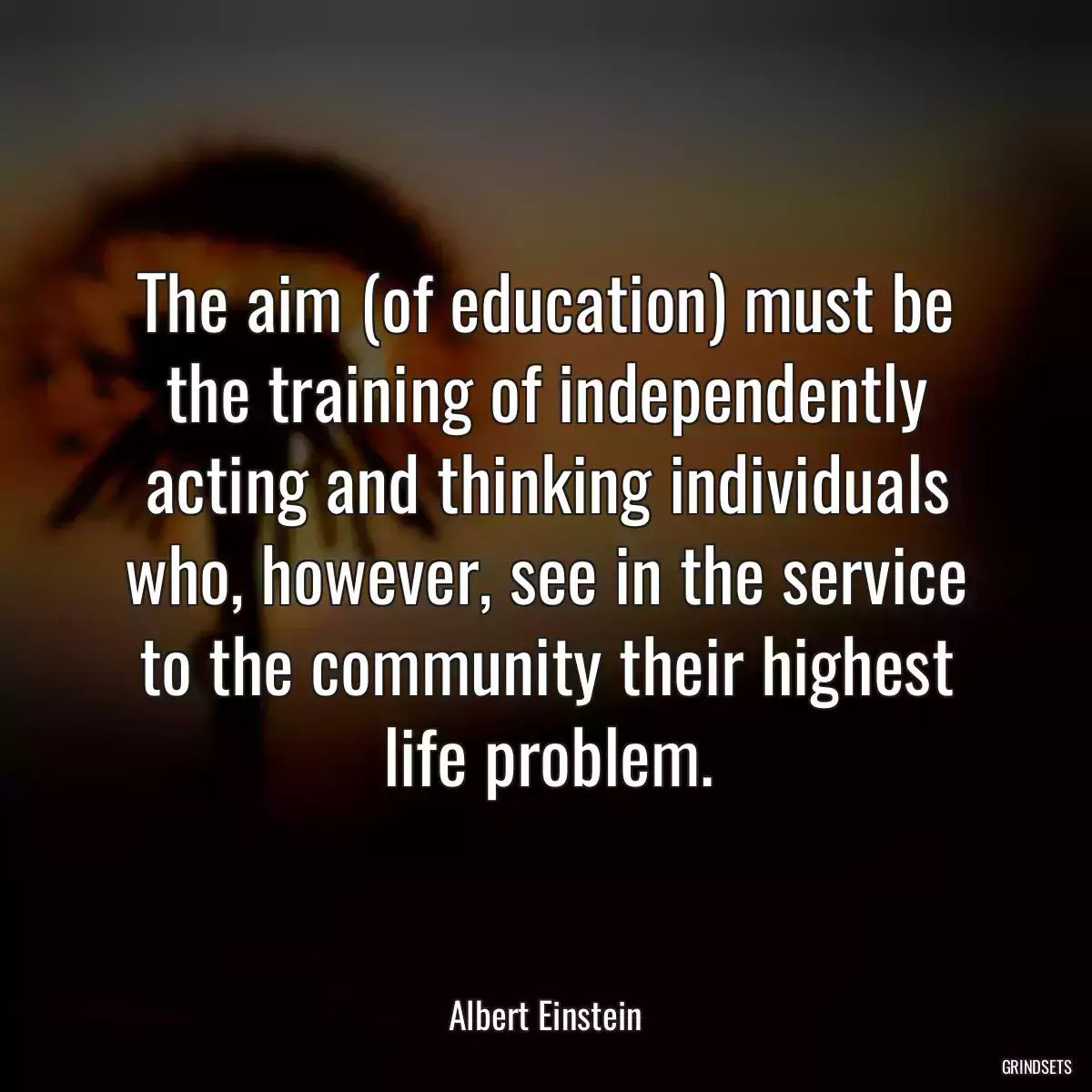 The aim (of education) must be the training of independently acting and thinking individuals who, however, see in the service to the community their highest life problem.