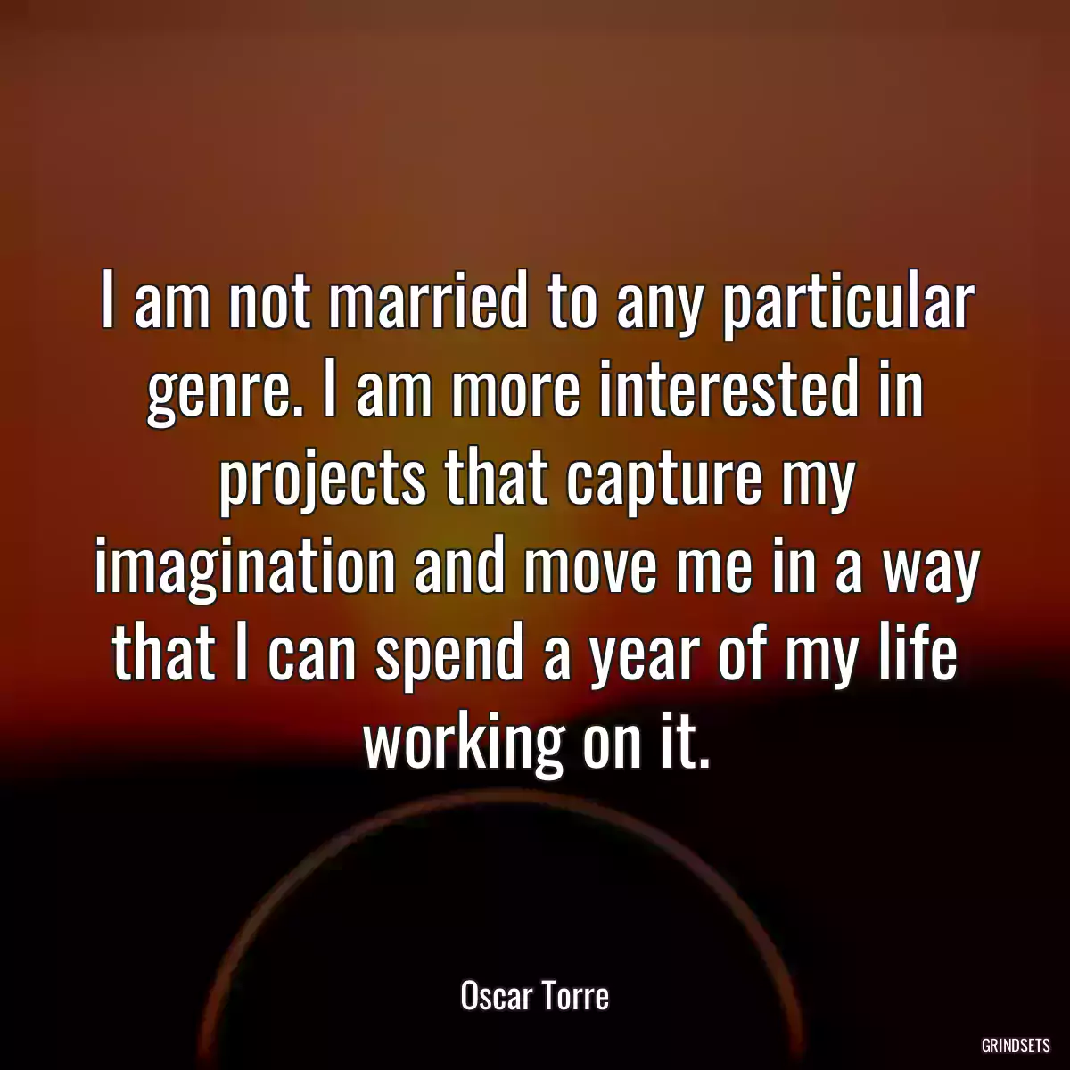 I am not married to any particular genre. I am more interested in projects that capture my imagination and move me in a way that I can spend a year of my life working on it.