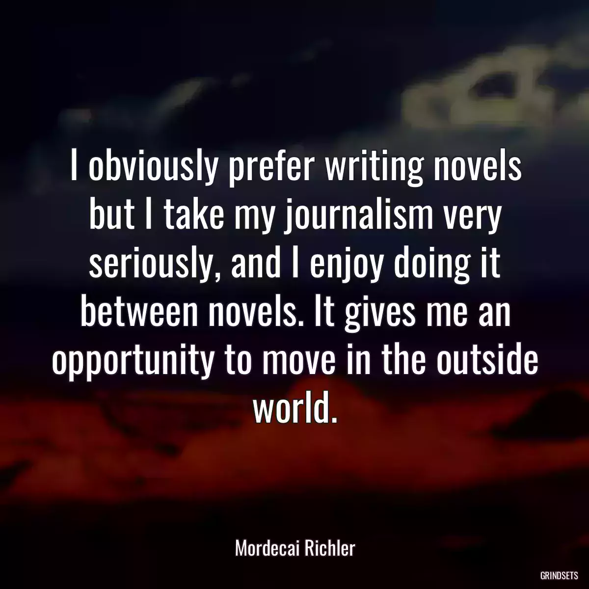 I obviously prefer writing novels but I take my journalism very seriously, and I enjoy doing it between novels. It gives me an opportunity to move in the outside world.