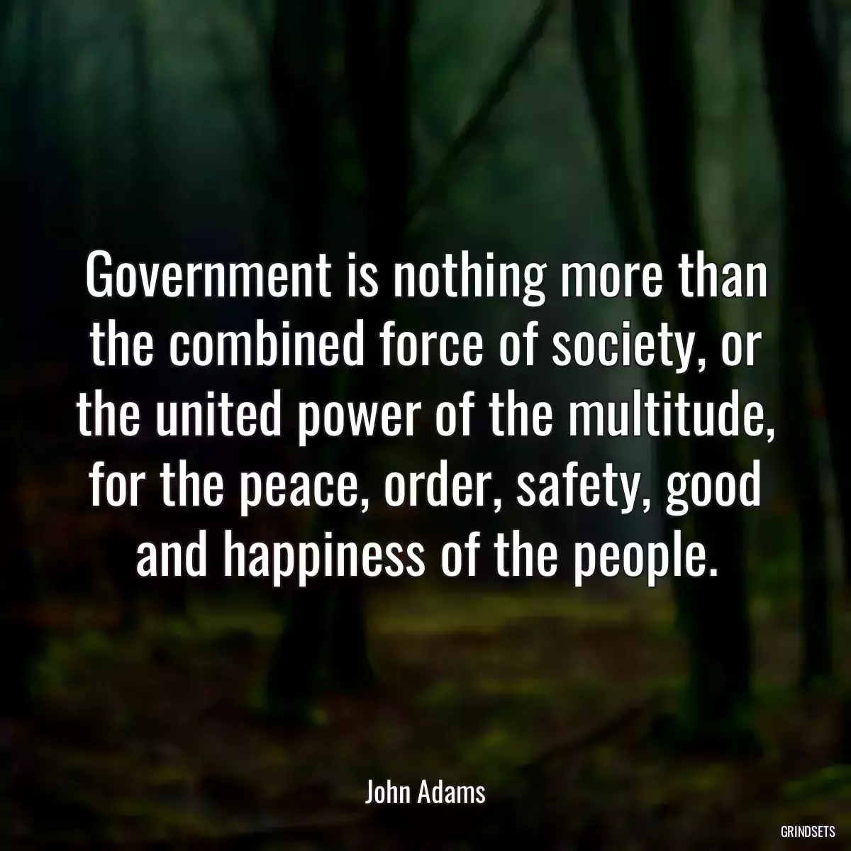 Government is nothing more than the combined force of society, or the united power of the multitude, for the peace, order, safety, good and happiness of the people.