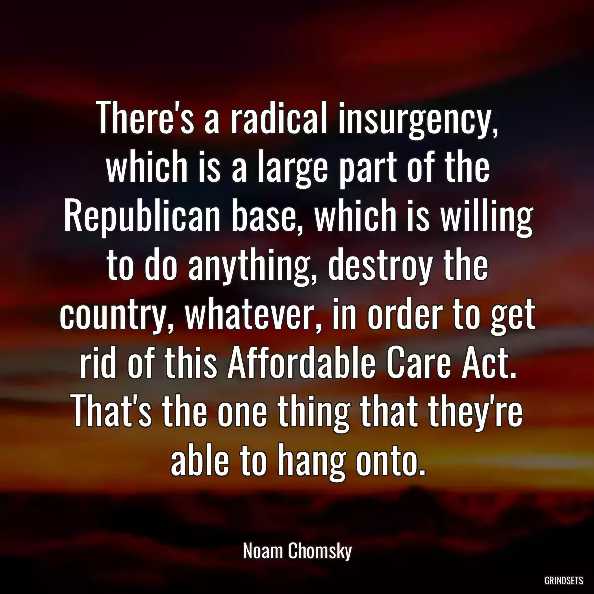 There\'s a radical insurgency, which is a large part of the Republican base, which is willing to do anything, destroy the country, whatever, in order to get rid of this Affordable Care Act. That\'s the one thing that they\'re able to hang onto.