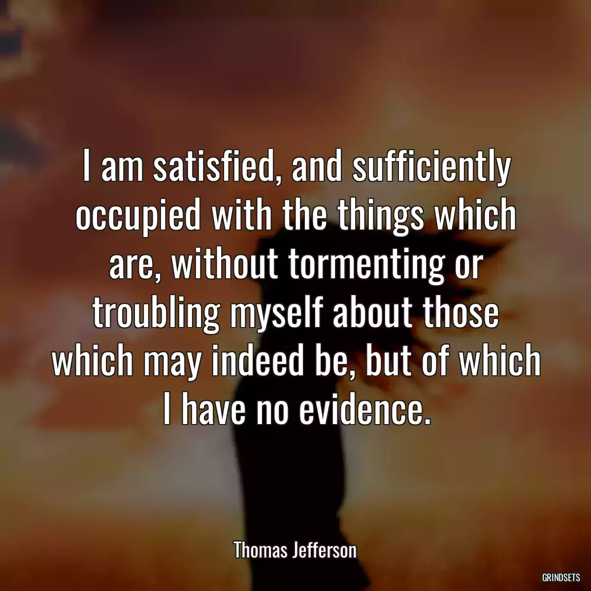 I am satisfied, and sufficiently occupied with the things which are, without tormenting or troubling myself about those which may indeed be, but of which I have no evidence.