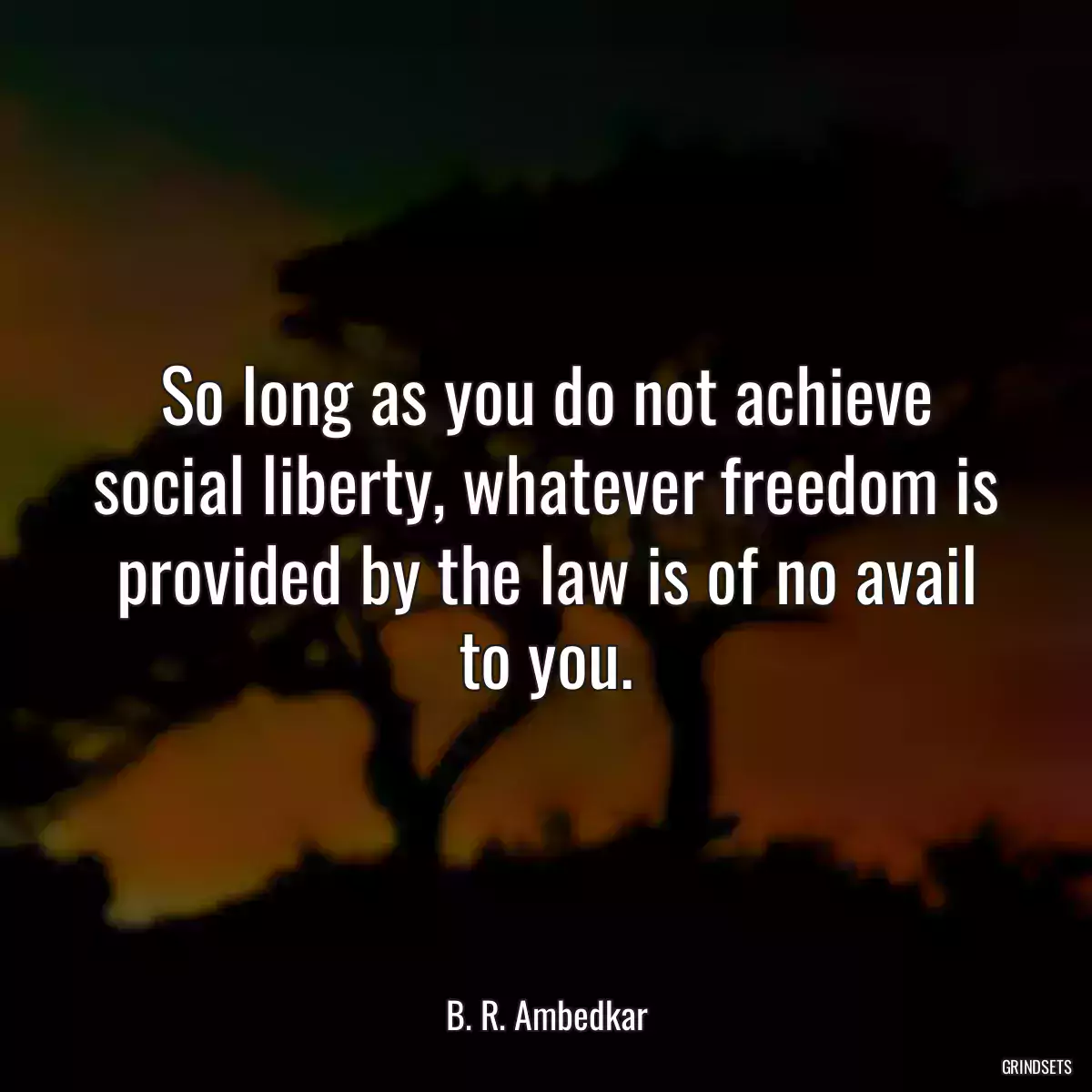 So long as you do not achieve social liberty, whatever freedom is provided by the law is of no avail to you.