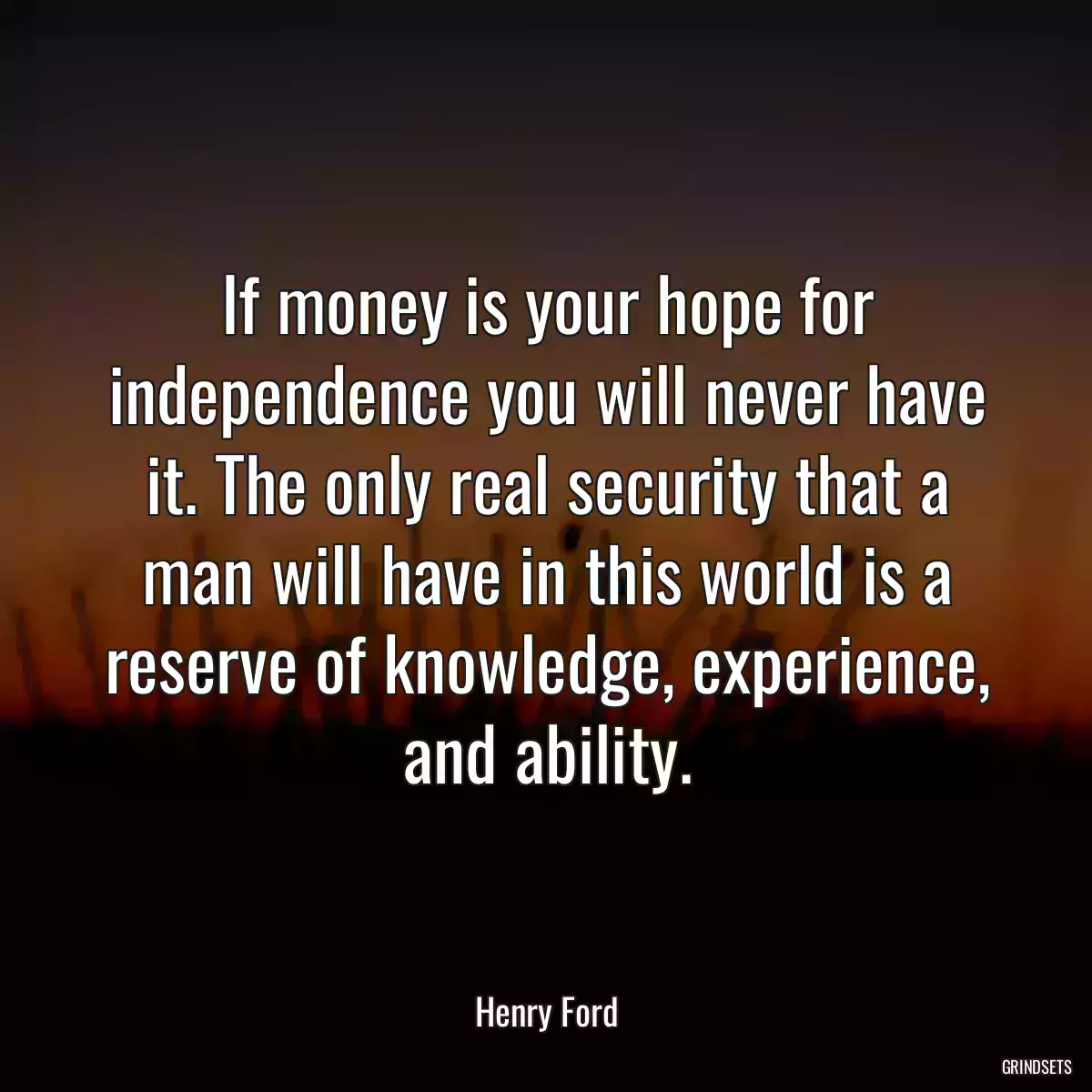 If money is your hope for independence you will never have it. The only real security that a man will have in this world is a reserve of knowledge, experience, and ability.