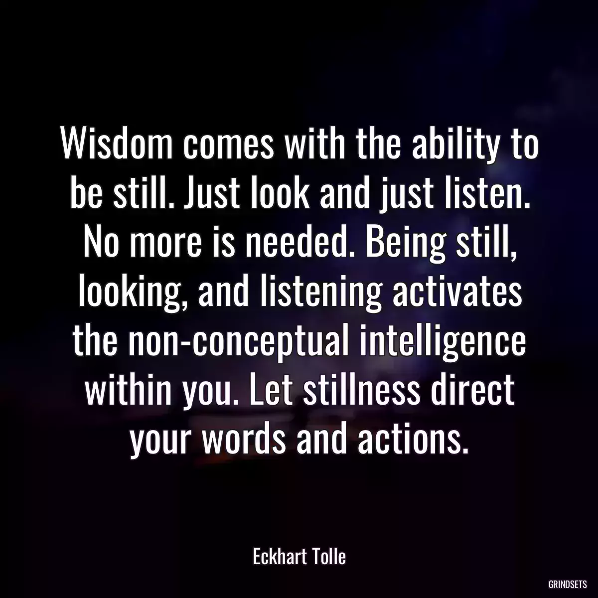 Wisdom comes with the ability to be still. Just look and just listen. No more is needed. Being still, looking, and listening activates the non-conceptual intelligence within you. Let stillness direct your words and actions.