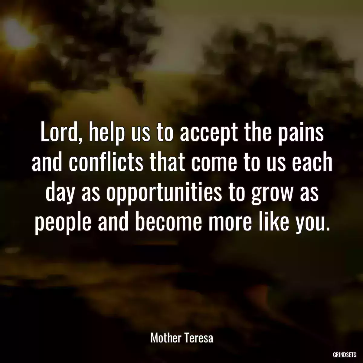 Lord, help us to accept the pains and conflicts that come to us each day as opportunities to grow as people and become more like you.