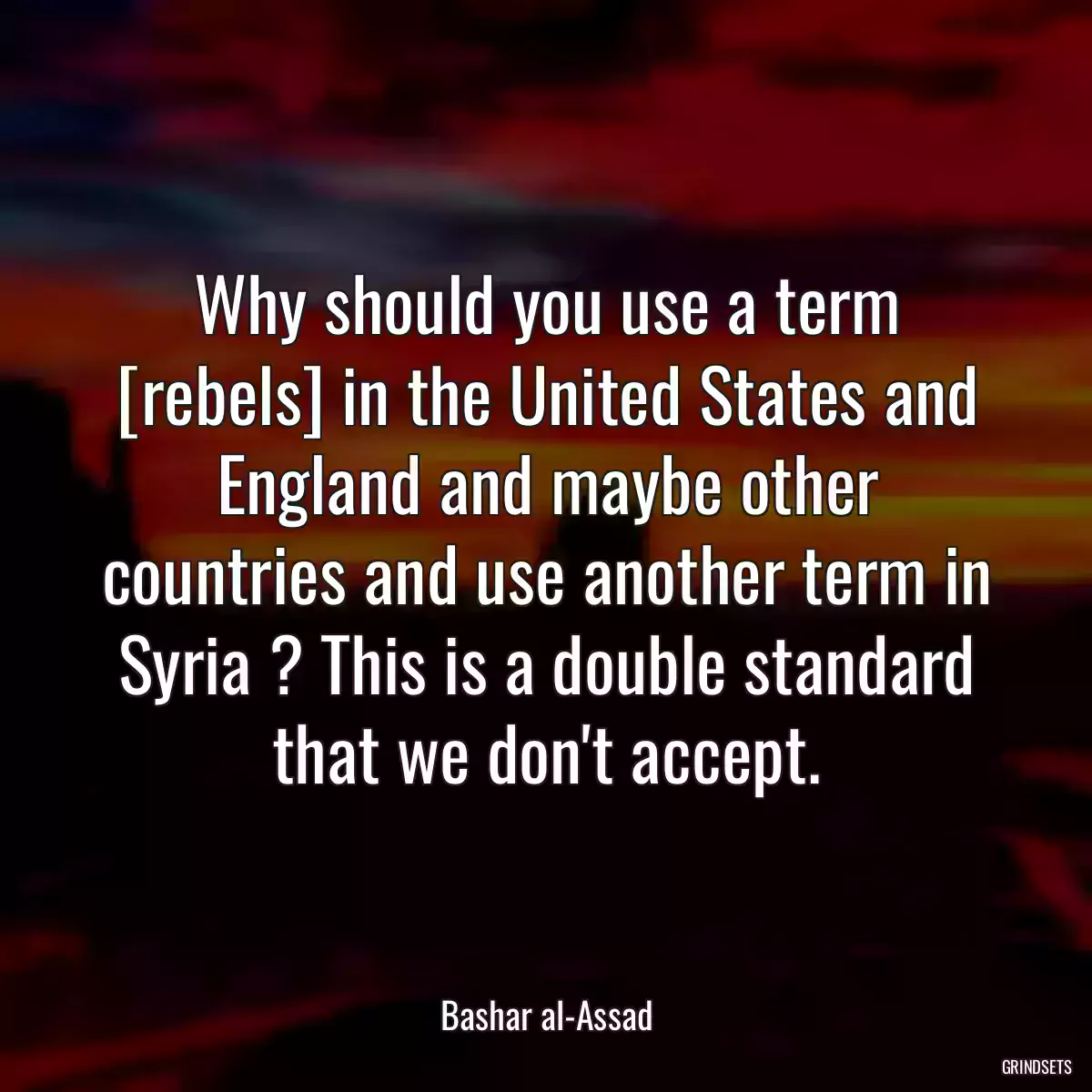 Why should you use a term [rebels] in the United States and England and maybe other countries and use another term in Syria ? This is a double standard that we don\'t accept.