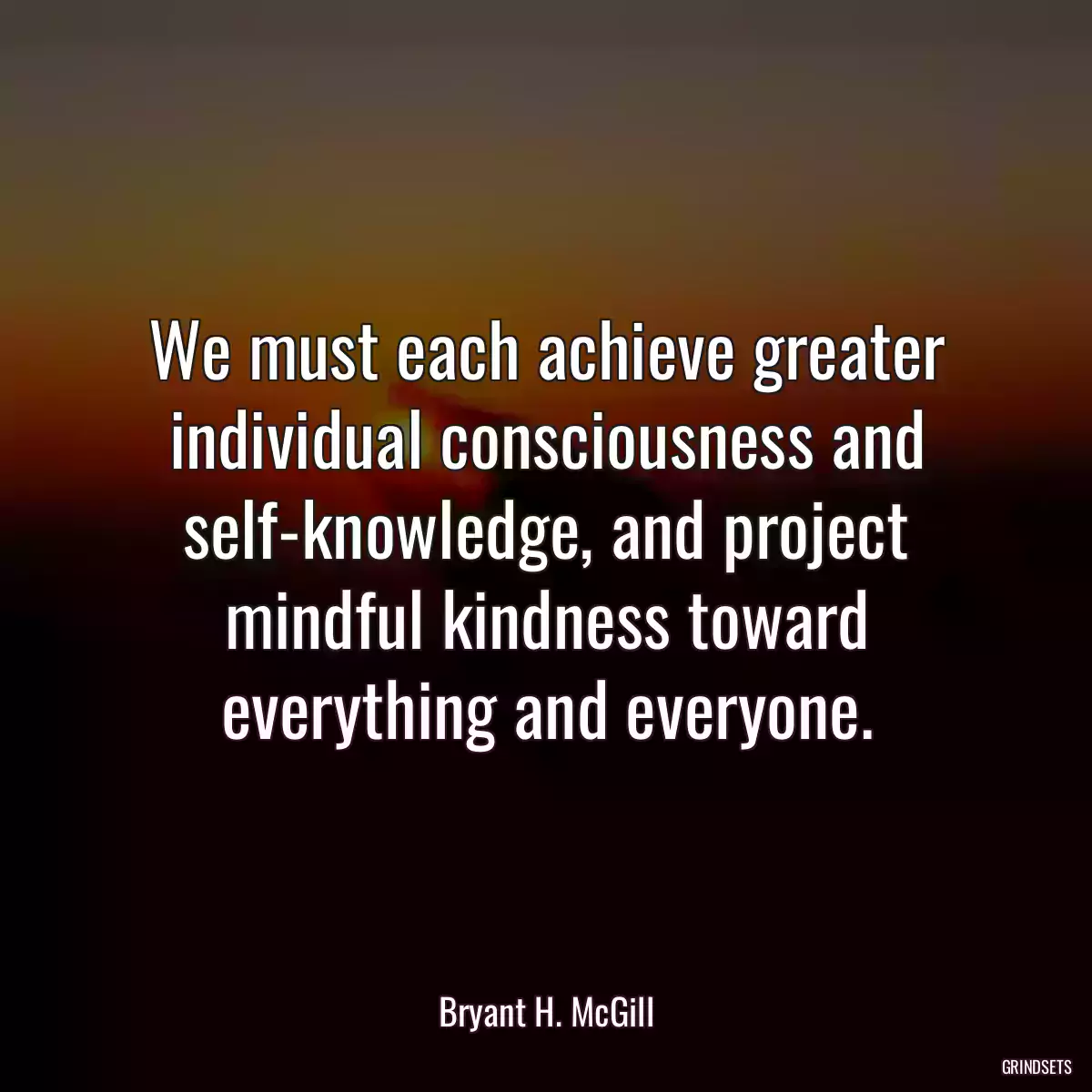 We must each achieve greater individual consciousness and self-knowledge, and project mindful kindness toward everything and everyone.