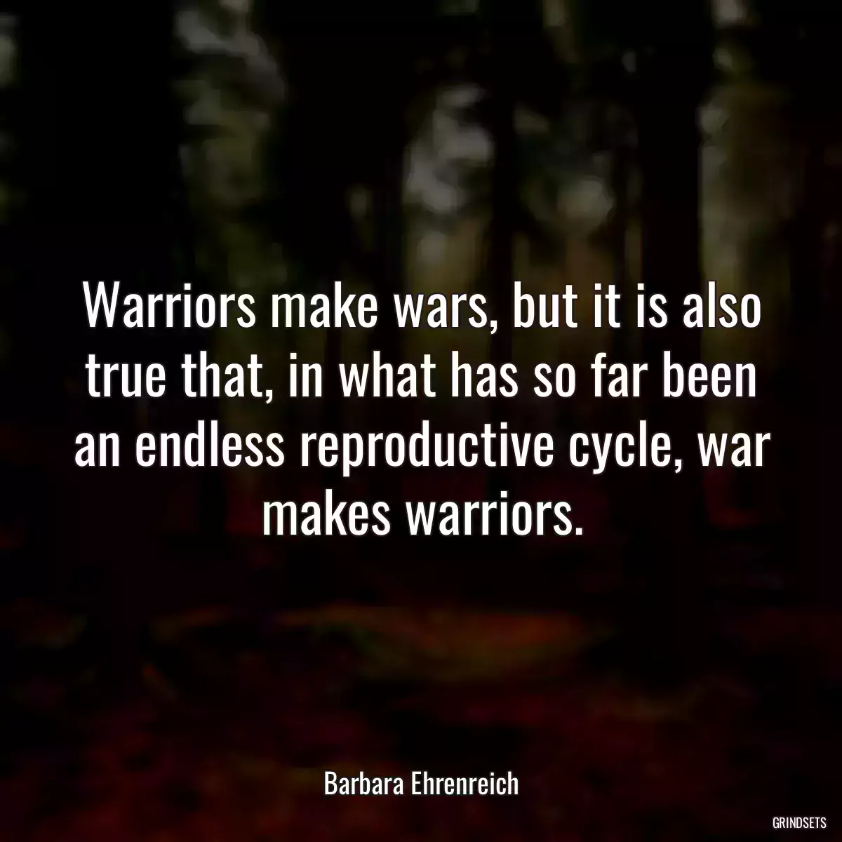 Warriors make wars, but it is also true that, in what has so far been an endless reproductive cycle, war makes warriors.