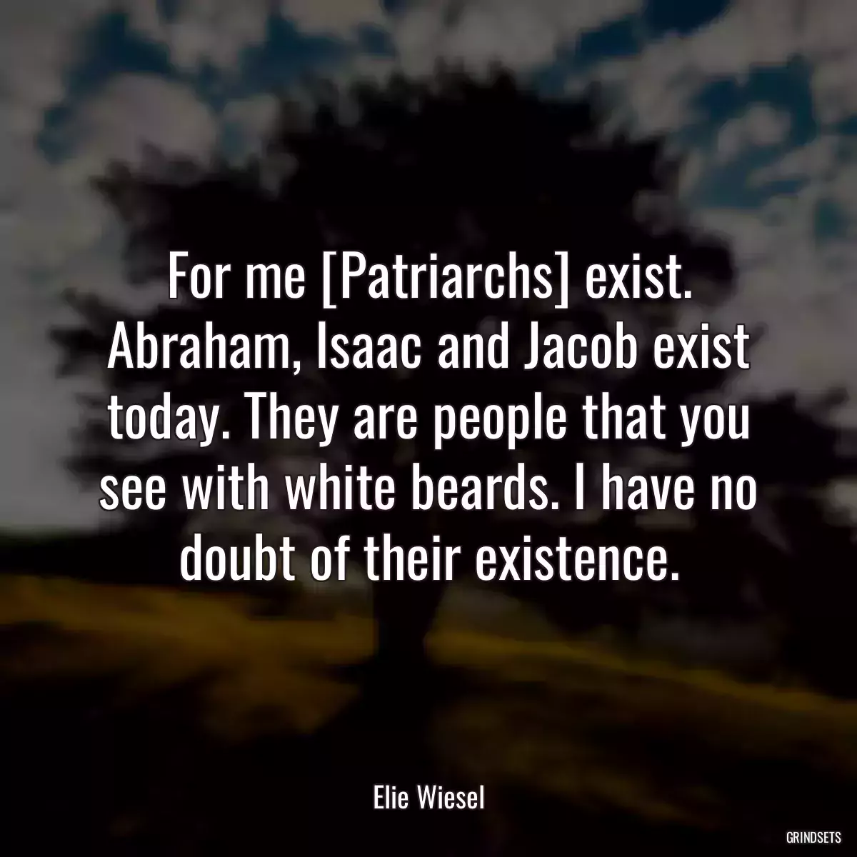 For me [Patriarchs] exist. Abraham, Isaac and Jacob exist today. They are people that you see with white beards. I have no doubt of their existence.