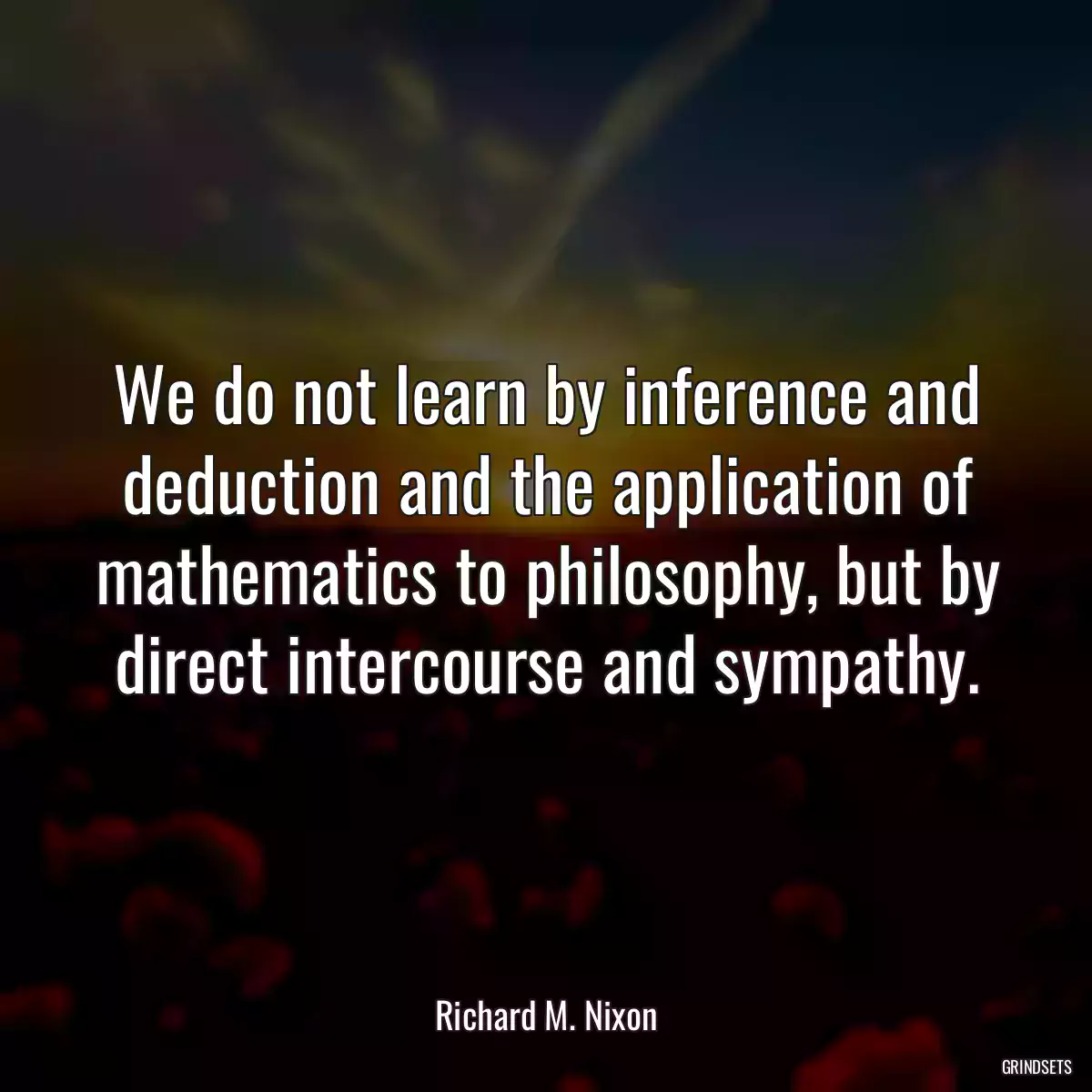 We do not learn by inference and deduction and the application of mathematics to philosophy, but by direct intercourse and sympathy.