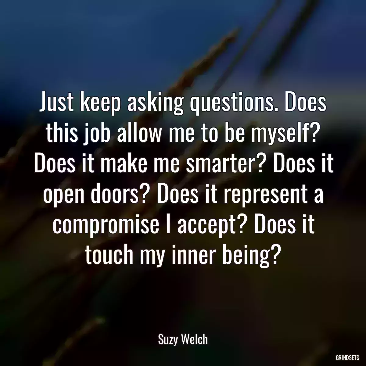 Just keep asking questions. Does this job allow me to be myself? Does it make me smarter? Does it open doors? Does it represent a compromise I accept? Does it touch my inner being?