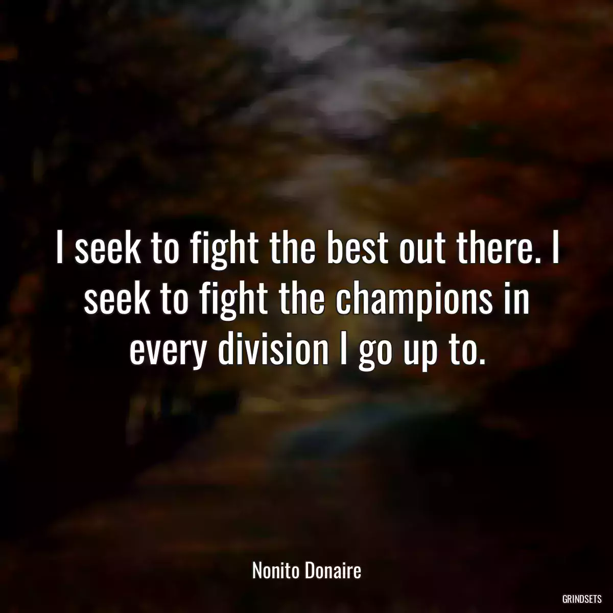 I seek to fight the best out there. I seek to fight the champions in every division I go up to.