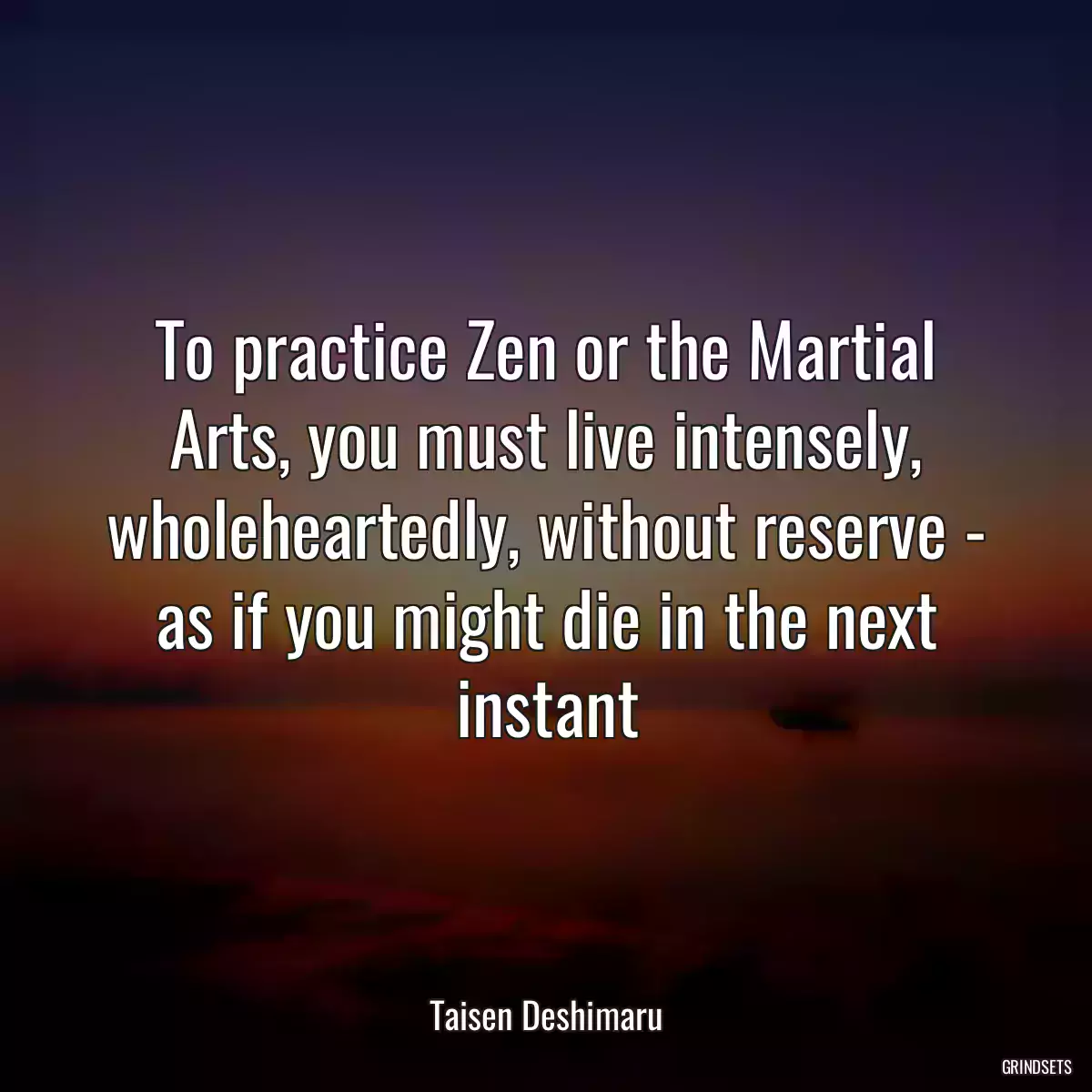 To practice Zen or the Martial Arts, you must live intensely, wholeheartedly, without reserve - as if you might die in the next instant