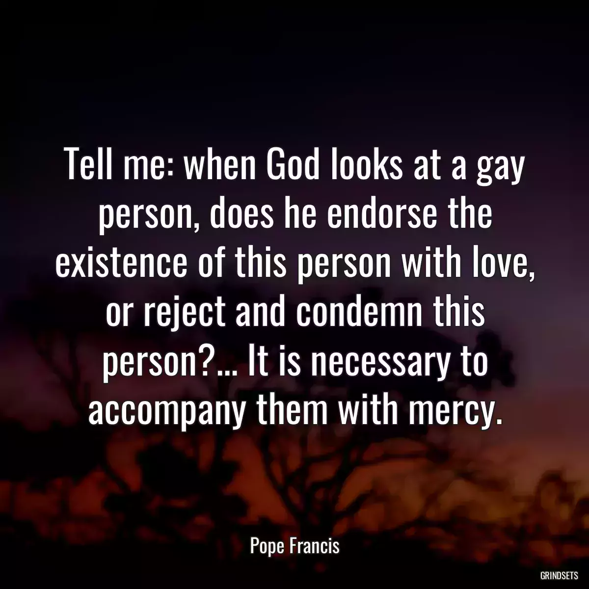 Tell me: when God looks at a gay person, does he endorse the existence of this person with love, or reject and condemn this person?... It is necessary to accompany them with mercy.