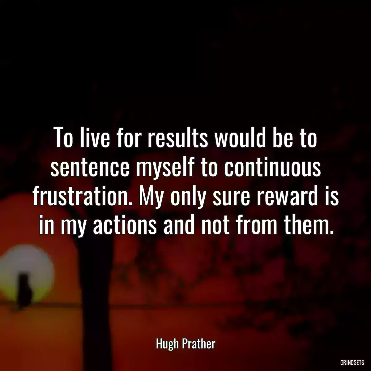 To live for results would be to sentence myself to continuous frustration. My only sure reward is in my actions and not from them.