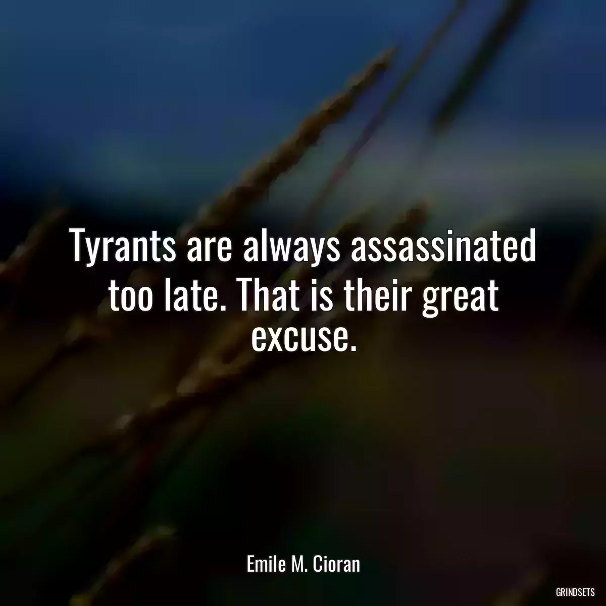 Tyrants are always assassinated too late. That is their great excuse.